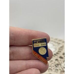 Vtg Nevada Silver State Las Vegas Map Enamel Lapel Pin Blue Red Gold